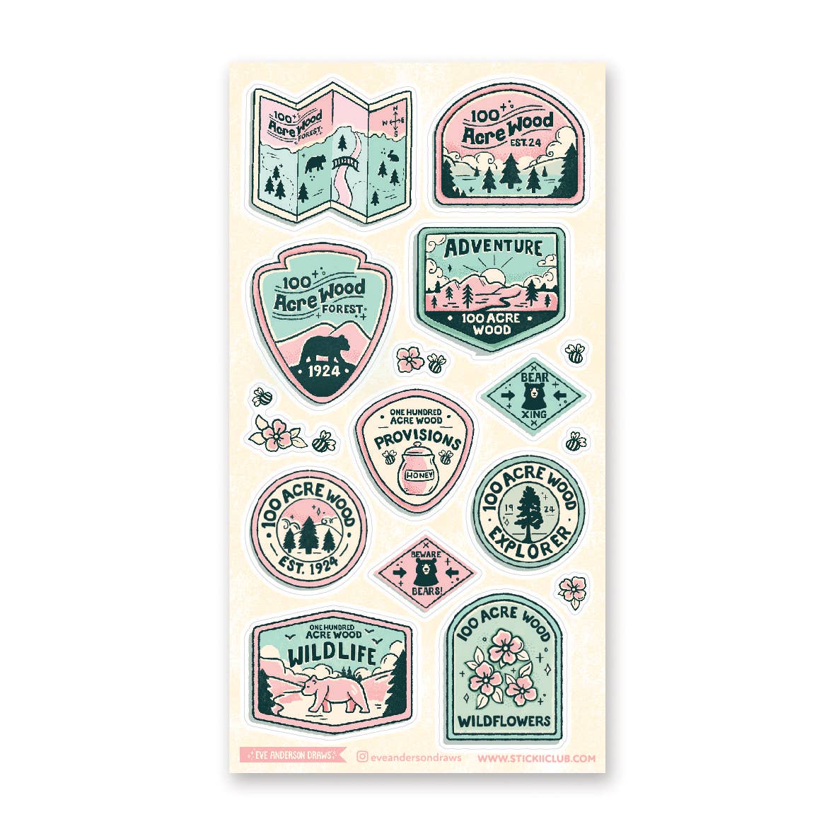 STICKII - Sticker Sheet - Eve Anderson Draws - Hundred Acre Wood