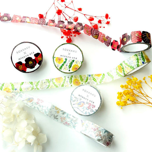 Rokkaku x Misuzu Uta - Foil-Stamped Washi Tape - Me, a Little Bird, and a Bell