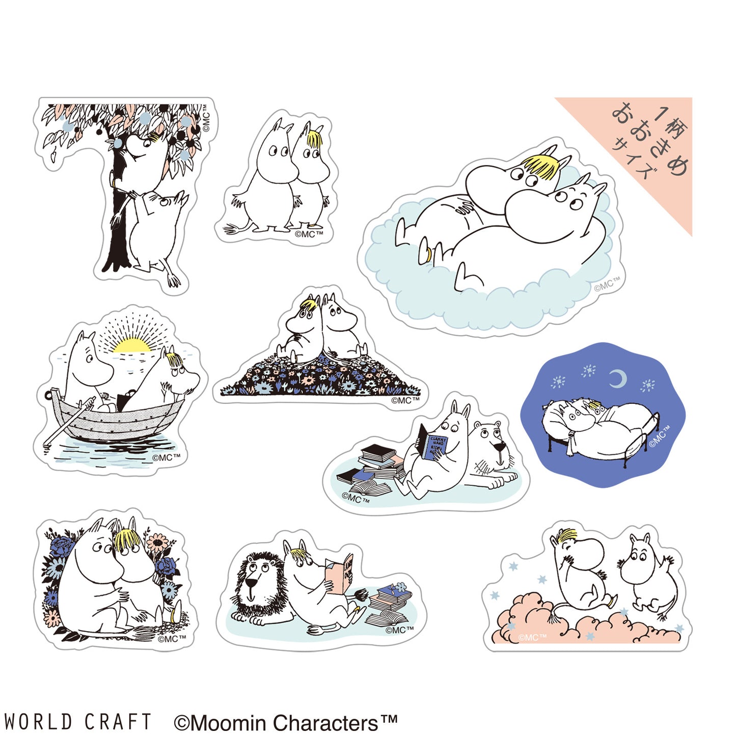 World Craft x Moomin - Foil-Stamped Clear Flake Stickers - Moomin and Snorkmaiden
