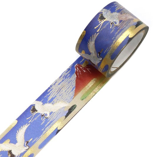 SAIEN - Foil-Stamped Washi Tape - Kimono Series - Red Mt Fuji and Cranes