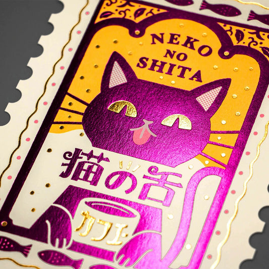 OB1 - Foil-Stamped Postcard - Cat's Tongue Café