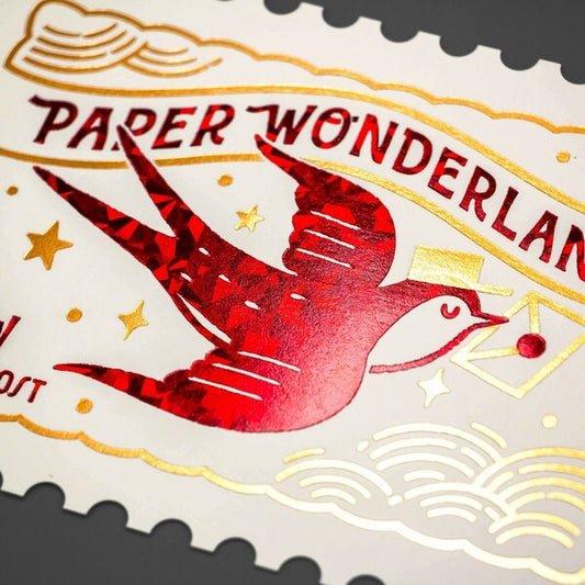 OB1 - Foil-Stamped Postcard - Retro Post Swallow