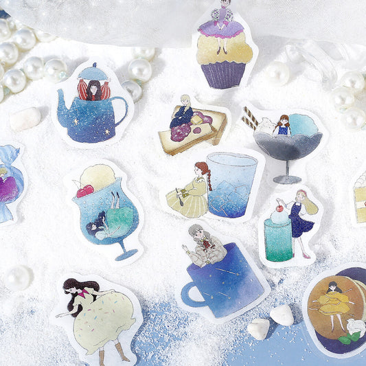 BGM Flake Stickers - Girl and Coffee Shop - Deep Sea Cream Soda