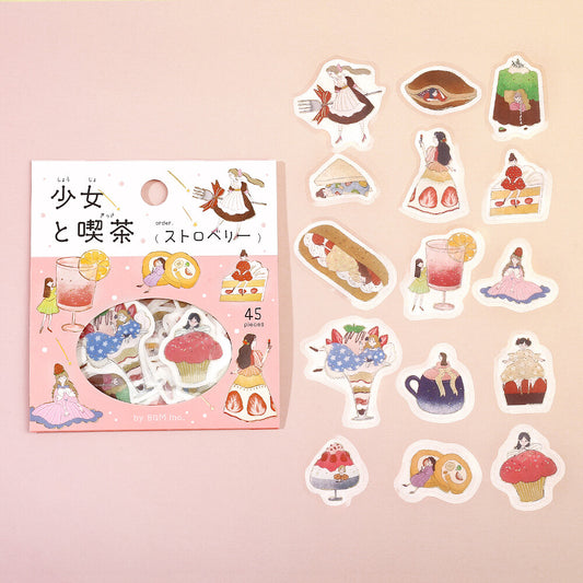 BGM Flake Stickers - Girl and Coffee Shop - Strawberry