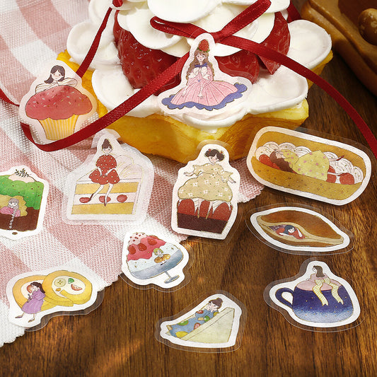 BGM Flake Stickers - Girl and Coffee Shop - Strawberry