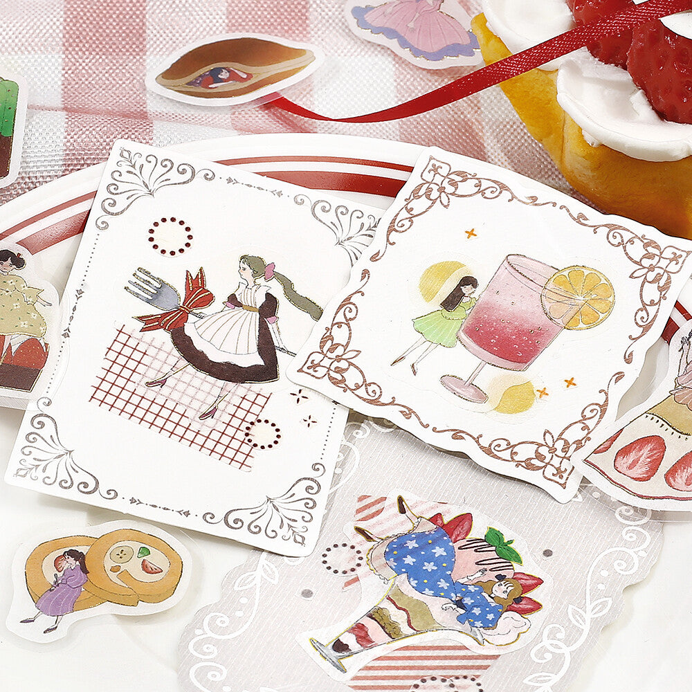 BGM Flake Stickers - Girl and Coffee Shop - Strawberry