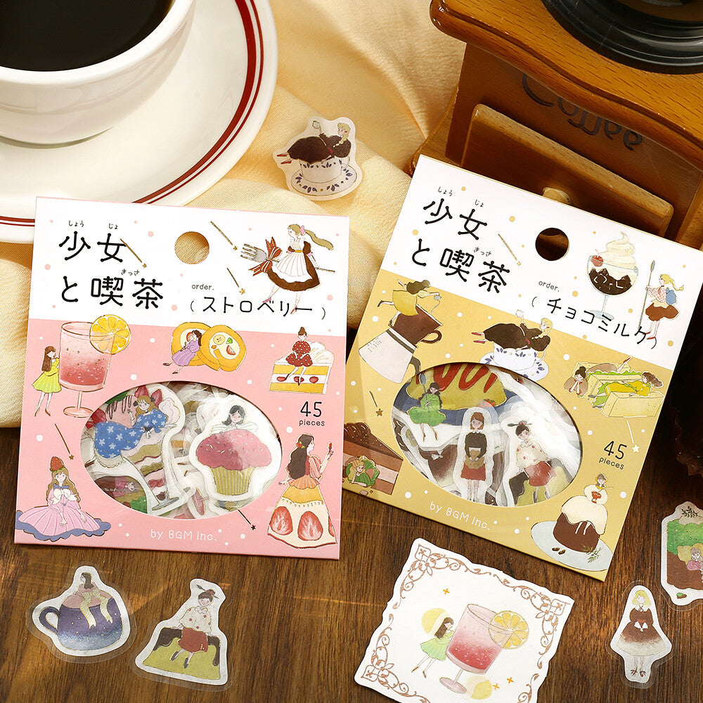 BGM Flake Stickers - Girl and Coffee Shop - Strawberry