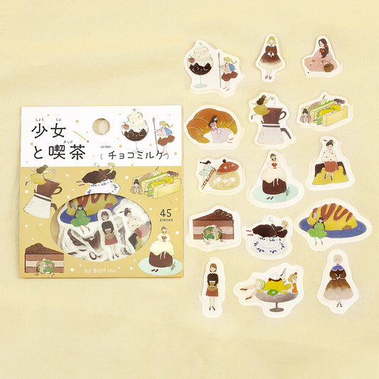 BGM Flake Stickers - Girl and Coffee Shop - Coffee and Chocolate