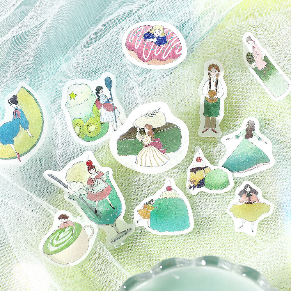 BGM Flake Stickers - Girl and Coffee Shop - Matcha and Melon Cream Soda