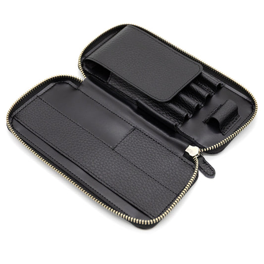 Luddite - Adria Leather Round-Zip Pen Case Essential - Black