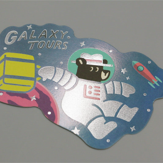 OB1TOY x ROKKAKU - Foil-Stamped Die-Cut Postcard - Bear's Travels - Galaxy Tours