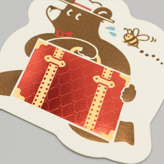 OB1TOY x ROKKAKU - Foil-Stamped Die-Cut Postcard - Bear's Travels - Trunk Tours