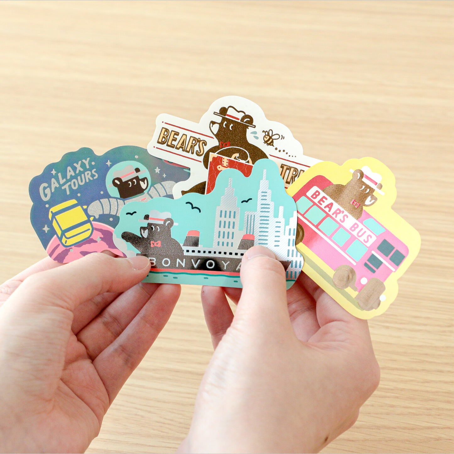 OB1TOY x ROKKAKU - Retro Sticker - Bear's Travels - Galaxy Tours