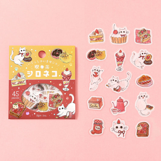 BGM - Flake Stickers - Welcome, Meow! - Shiro Neko Cafe (White Cat Cafe)