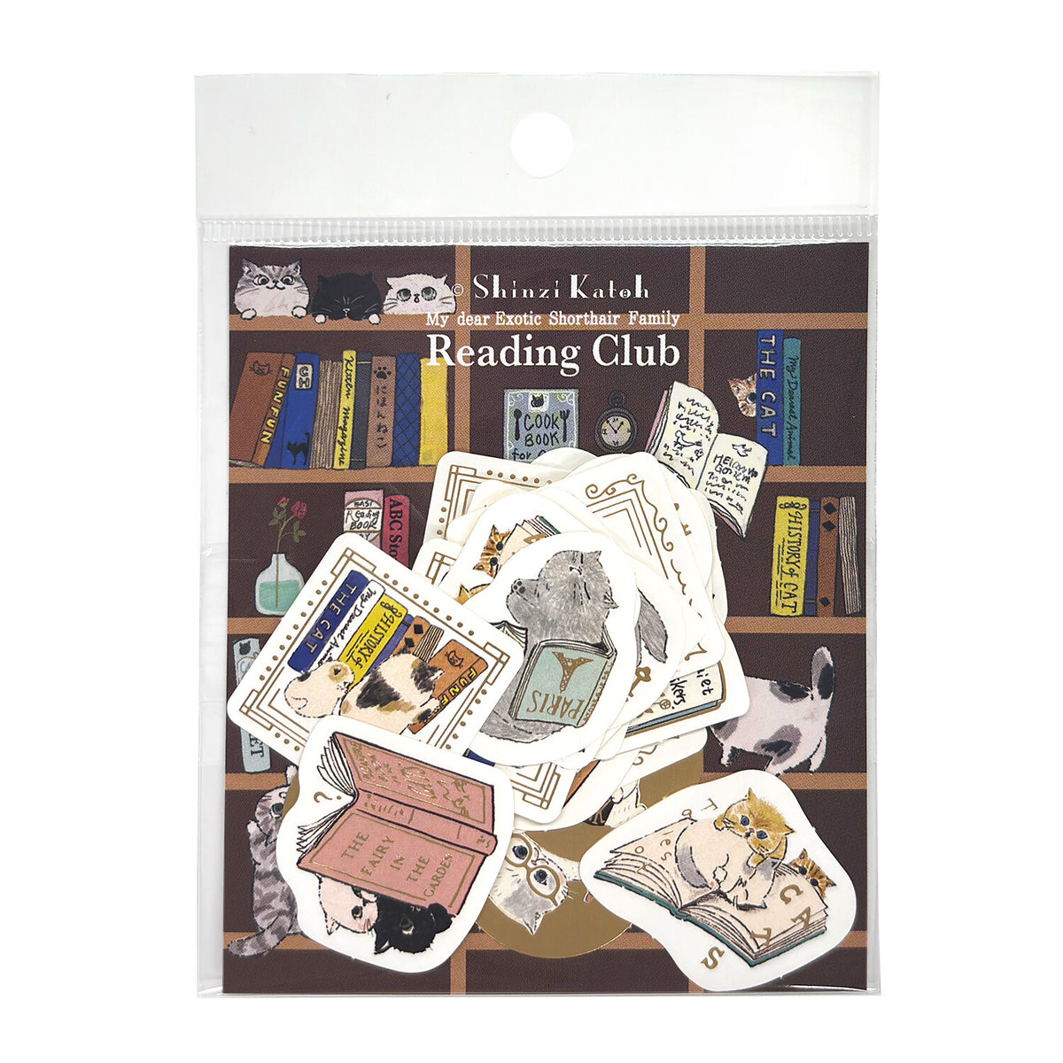 SEAL-DO Shinzi Katoh - Foil-Stamped Flake Stickers - Reading Club (Cats)
