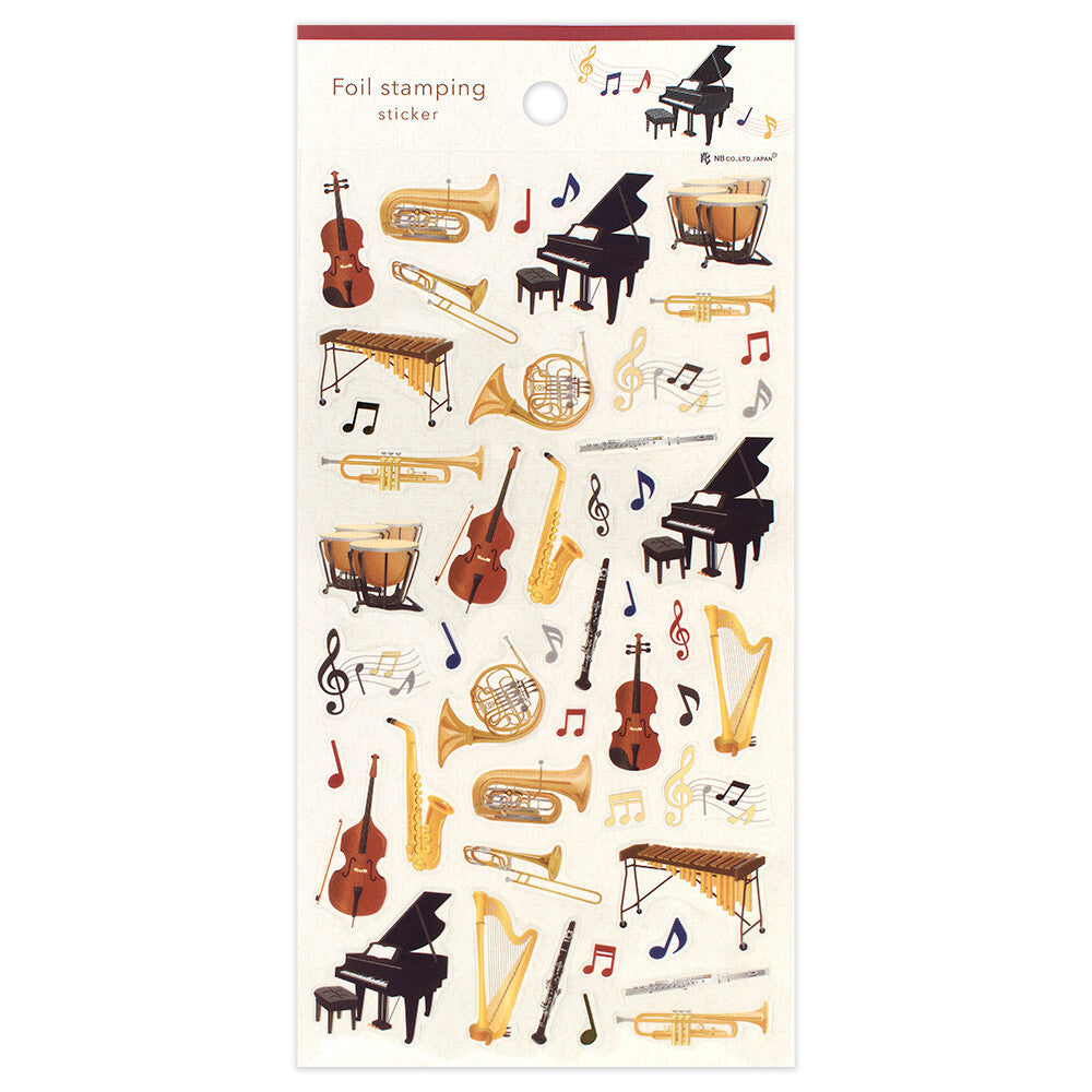 Foil-Stamped Clear Stickers - Musical Instruments A