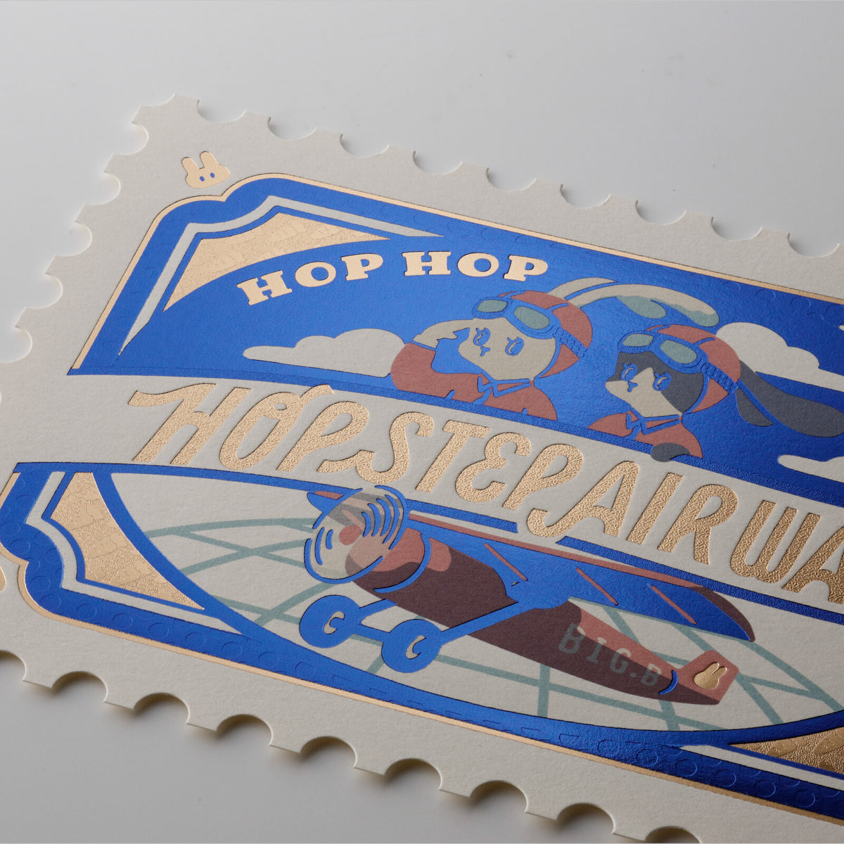 OB1TOY x ROKKAKU - Stamp-Shaped Foil-Embossed Postcard - Hop Step Airways
