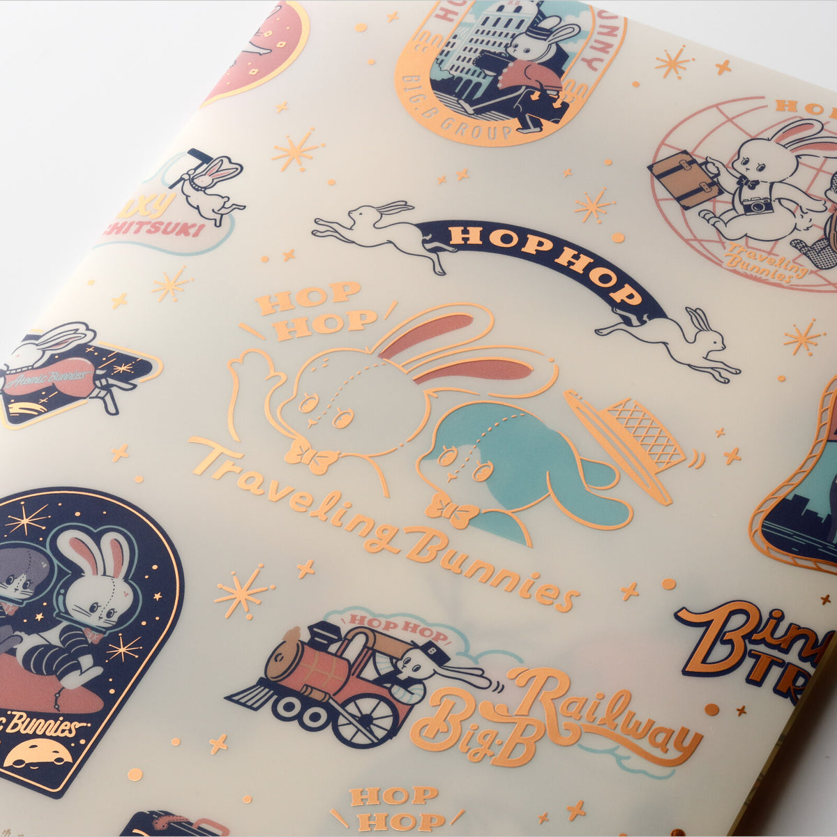 OB1TOY x Rokkaku - Foil-Stamped A5 Clear Folder - Traveling Bunnies