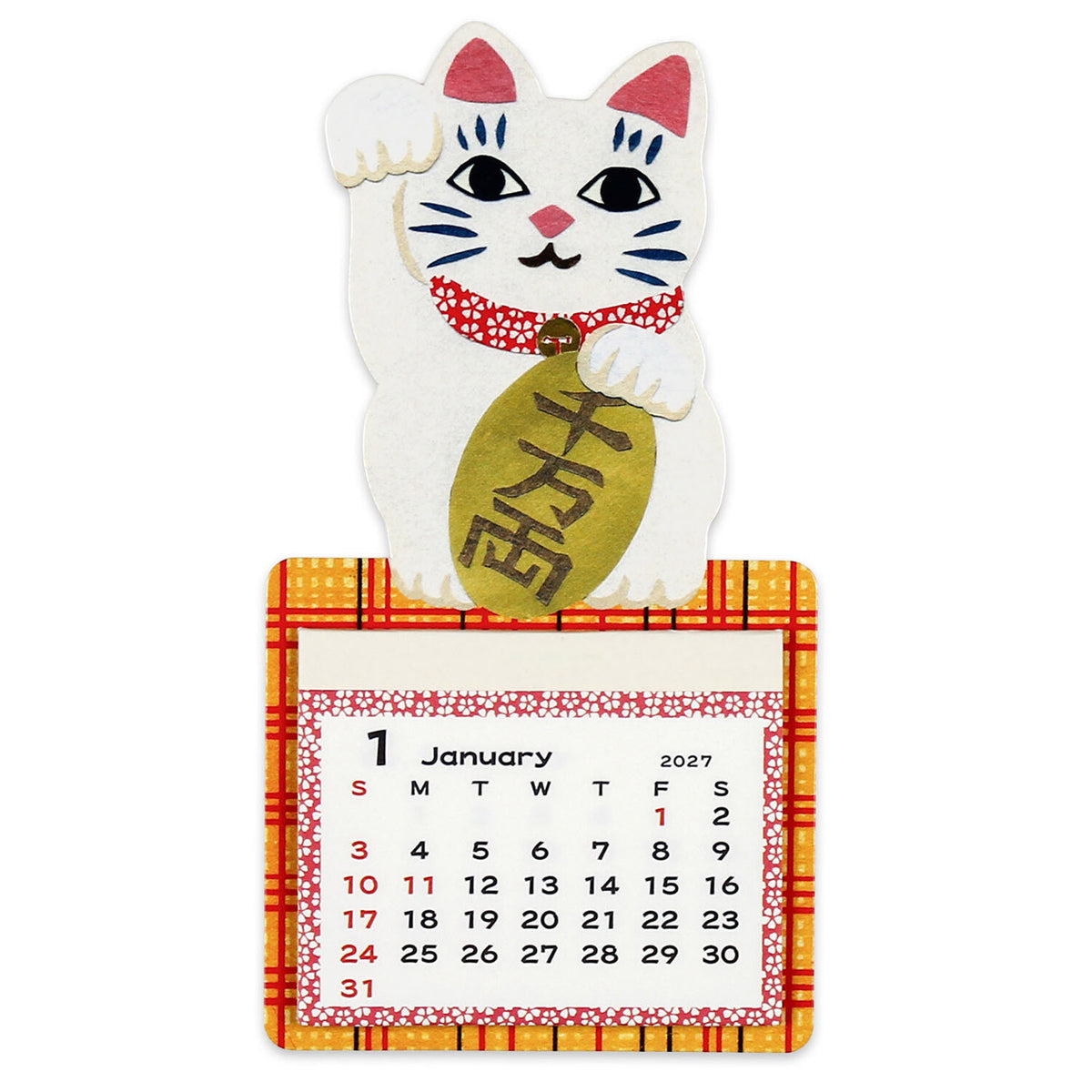 Greeting Life - 2027 Mini Magnet Calendar - Maneki-neko / Beckoning Cat