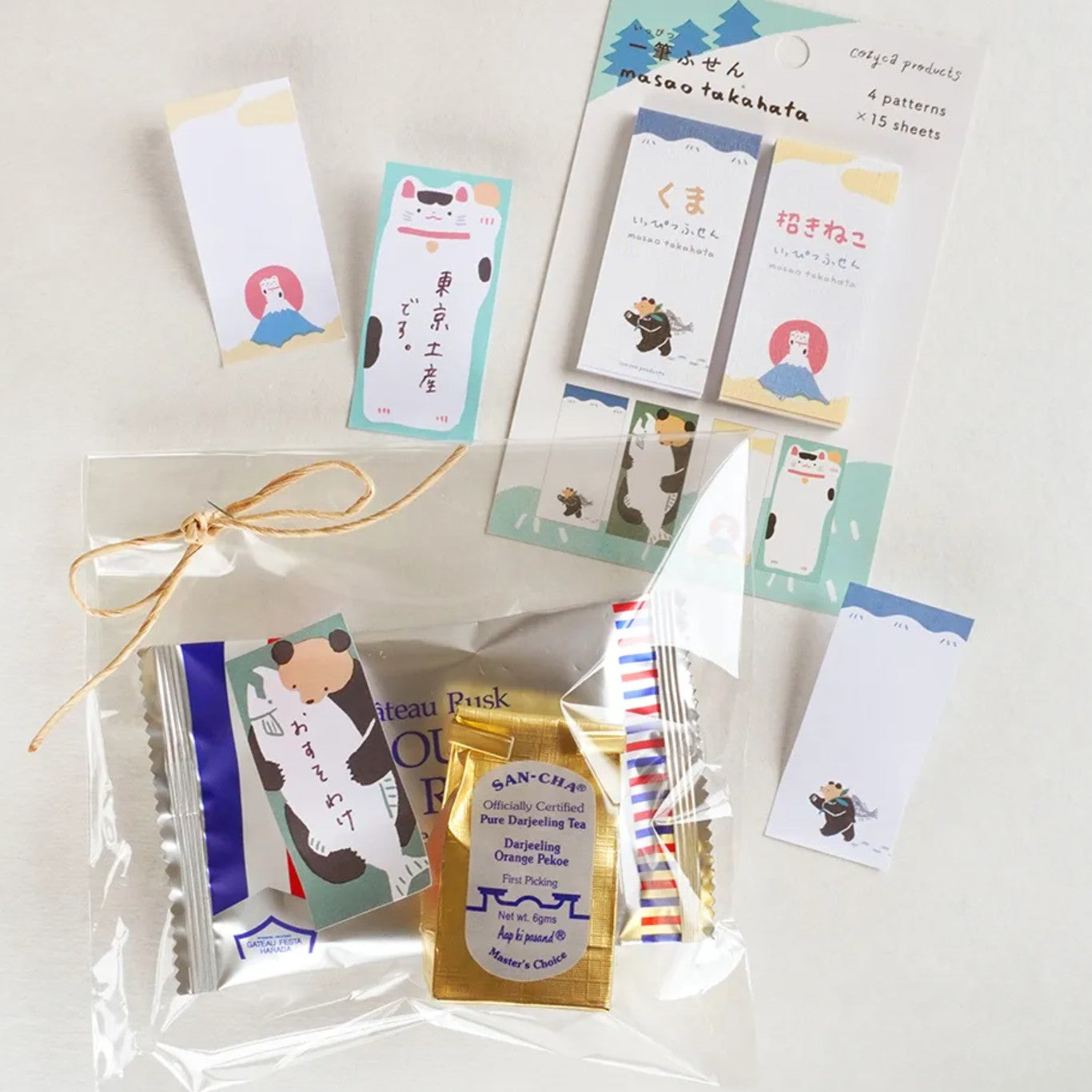 Cozyca - One-Line Sticky Notes - Masao Takahata - Bear & Lucky Cat