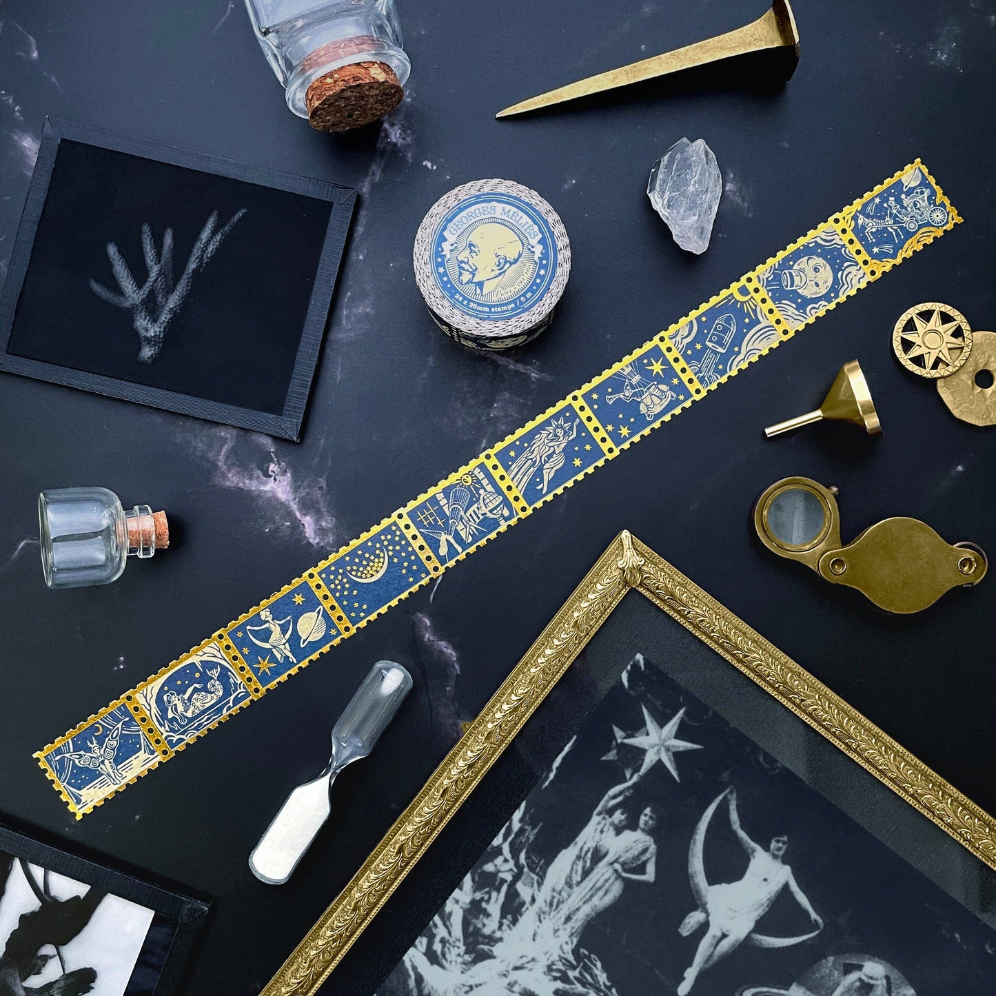 OSHETART - Stamp Washi Tape - Georges Méliès Classic Film - Trip to the Moon - Gold Foil