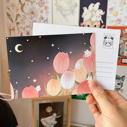 Cherry Rabbit - Postcard - Tulips & Rabbits