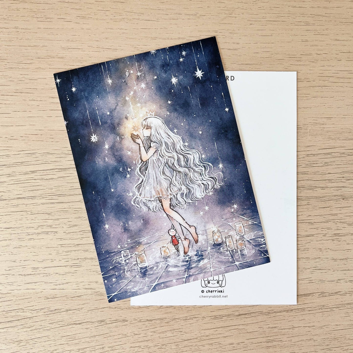 Cherry Rabbit - Postcard - Starry Night - She Who Guides The Stars