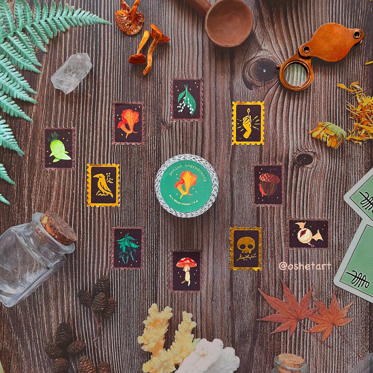 OSHETART - Stamp Washi Tape - Potion Ingredients - Gold Foil