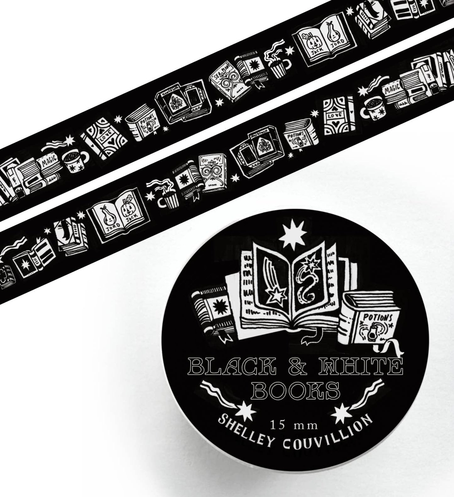 Book Moth Press - Washi Tape - Black and White Books