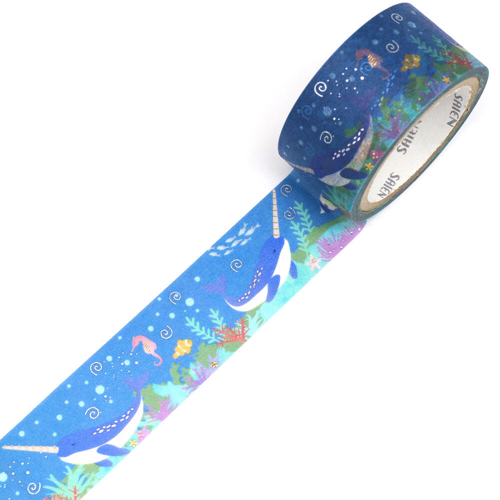 SAIEN - 20mm Foil-Stamped Washi Tape - Narwhal