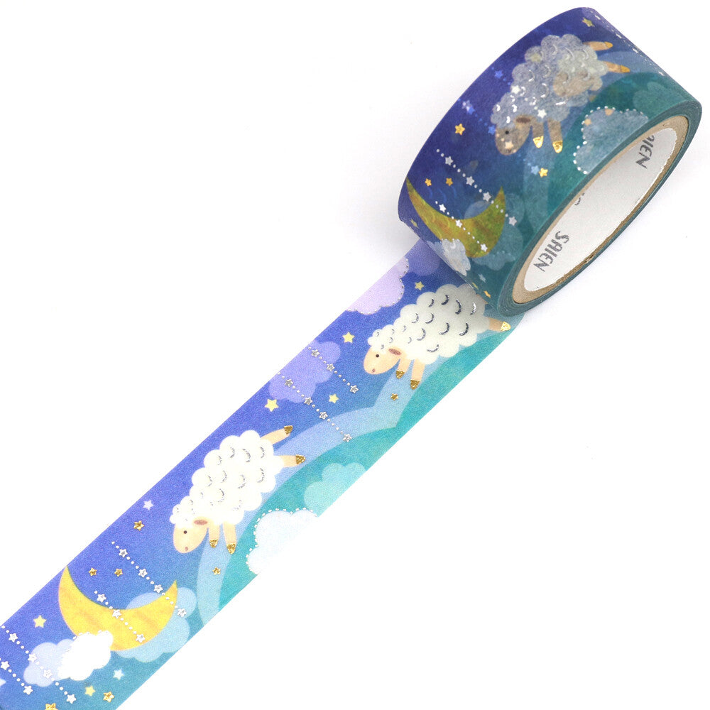 SAIEN - 20mm Foil-Stamped Washi Tape - Midnight Sheep