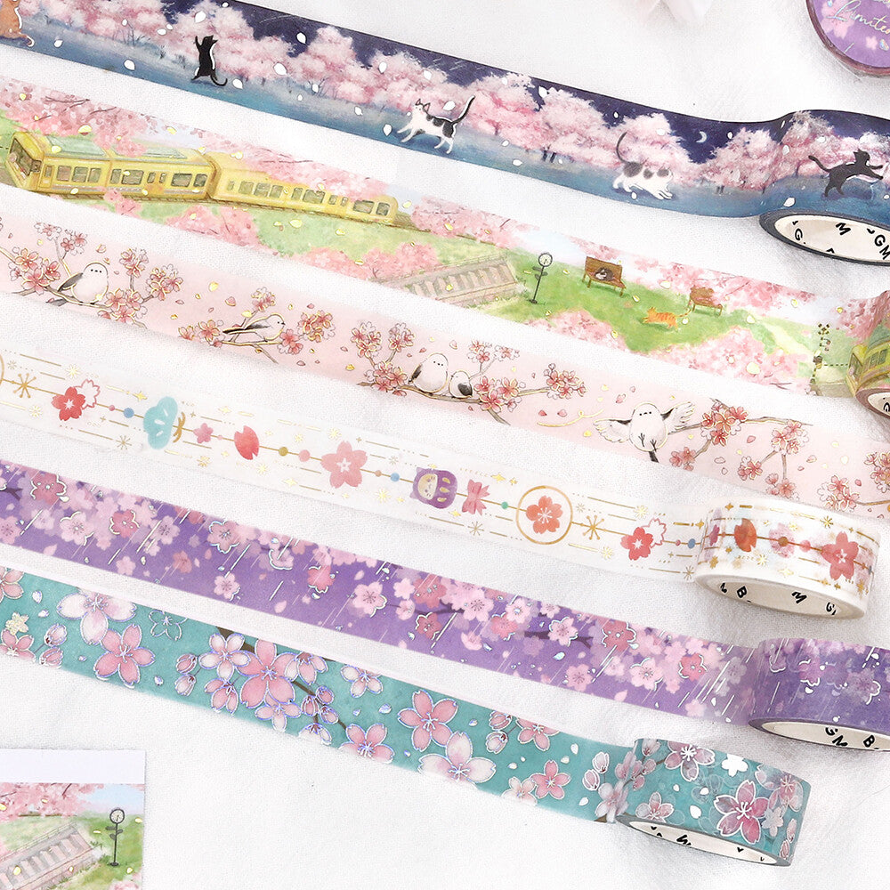 BGM - 20mm Washi Tape - Sakura Limited - Night Blossoms and Cats