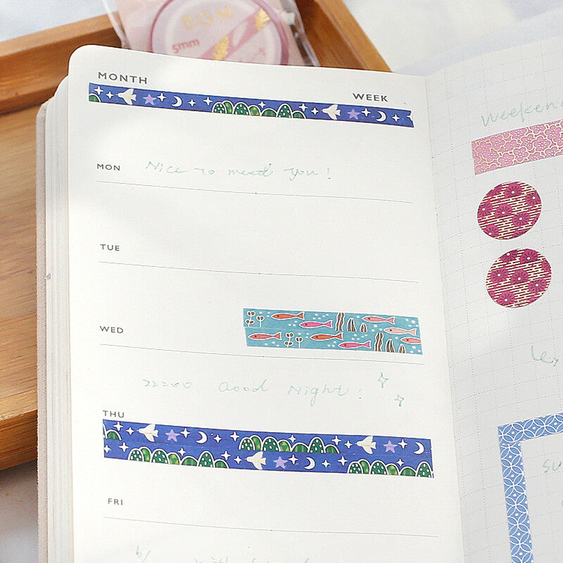 BGM Slim Washi Tape - Birds and Starry Sky