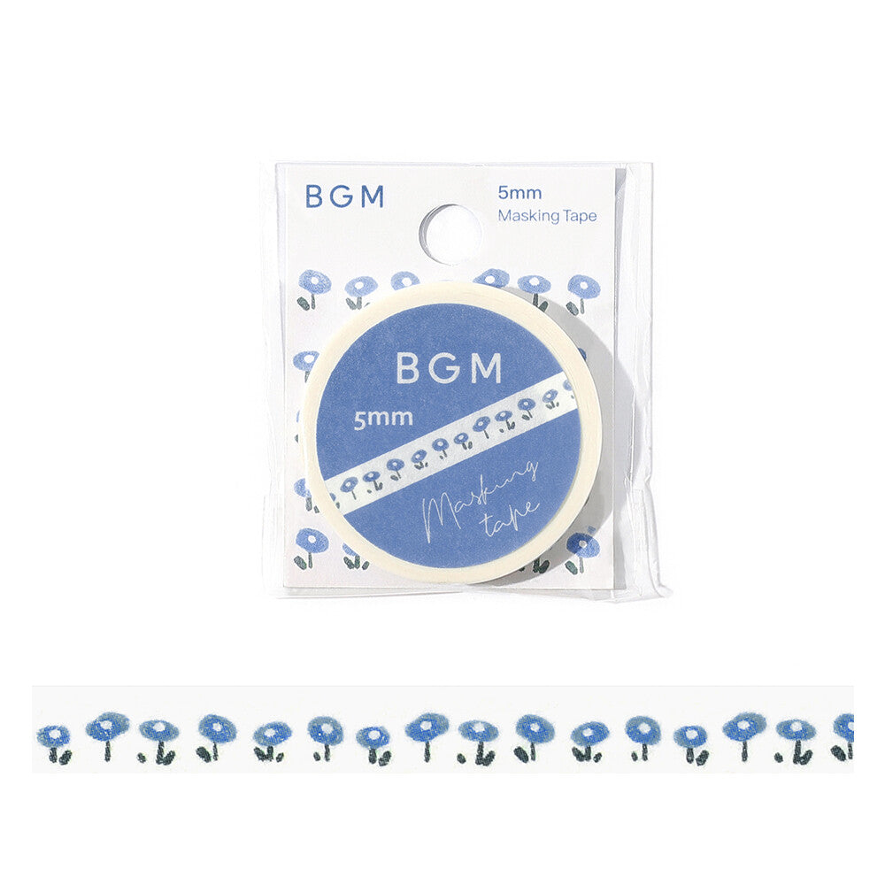 BGM Slim Washi Tape - Small Blue Flowers