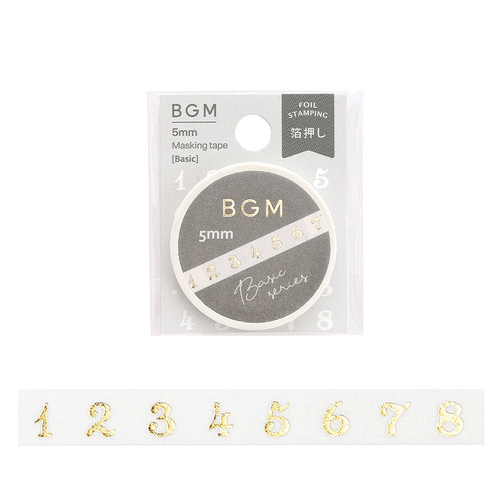 BGM Slim Washi Tape - Gold Numbers