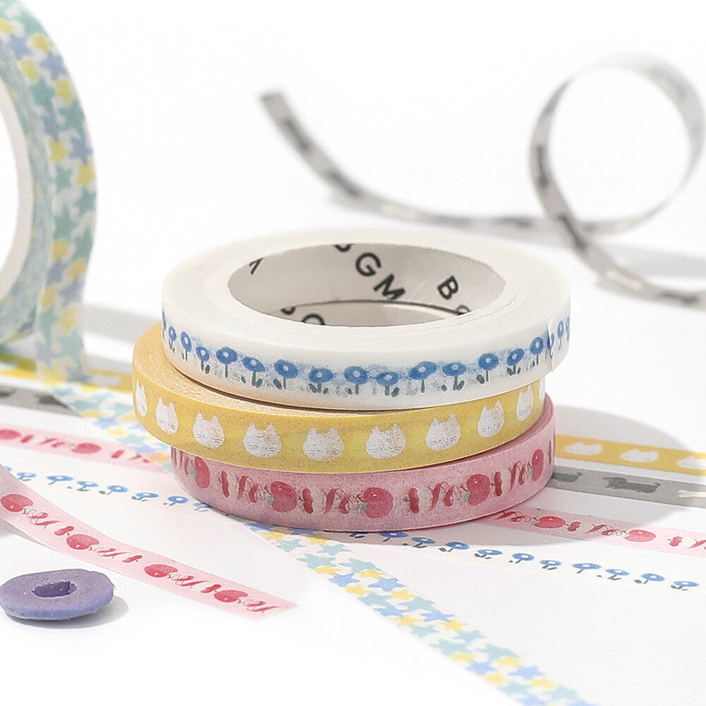 BGM Slim Washi Tape - Small Blue Flowers