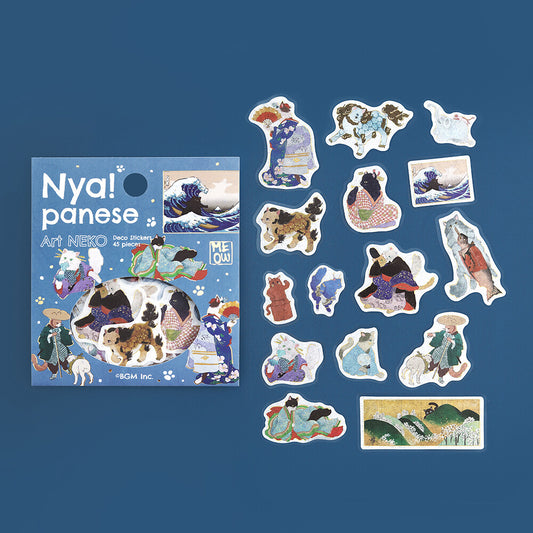 BGM Flake Stickers - Nyapanese Art Neko - Blue