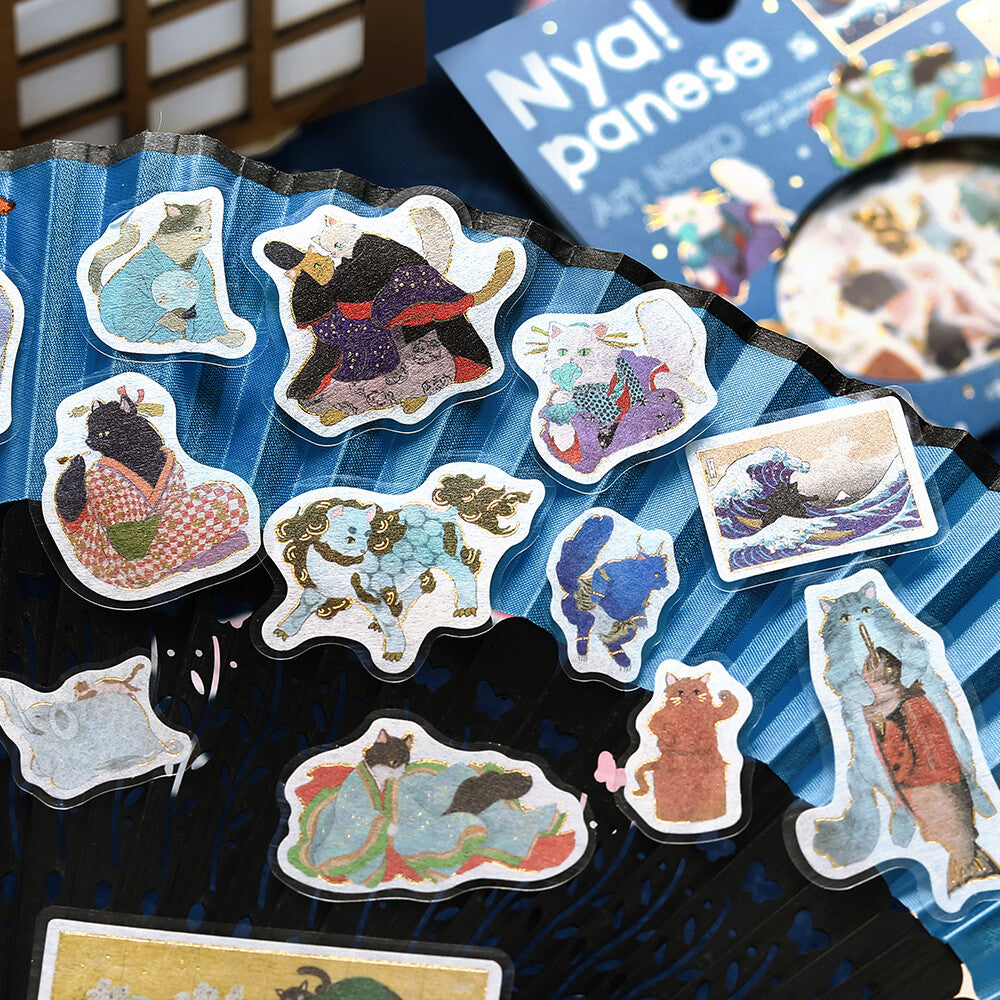 BGM Flake Stickers - Nyapanese Art Neko - Blue