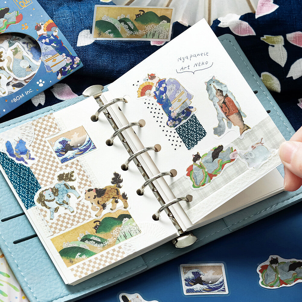 BGM Flake Stickers - Nyapanese Art Neko - Blue