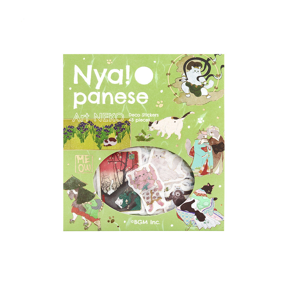 BGM Flake Stickers - Nyapanese Art Neko - Green
