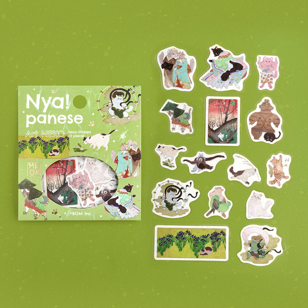 BGM Flake Stickers - Nyapanese Art Neko - Green