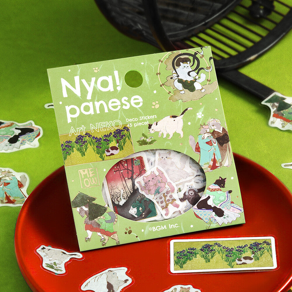 BGM Flake Stickers - Nyapanese Art Neko - Green