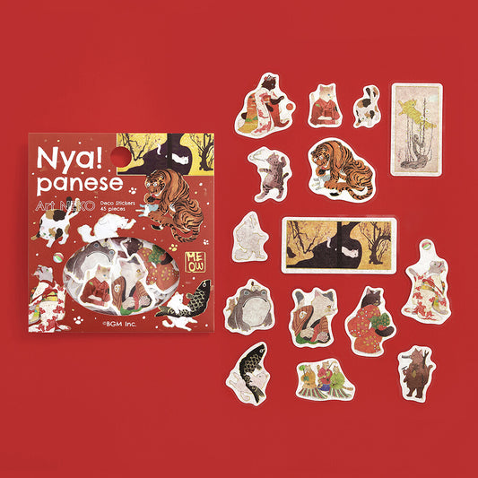 BGM Flake Stickers - Nyapanese Art Neko - Red