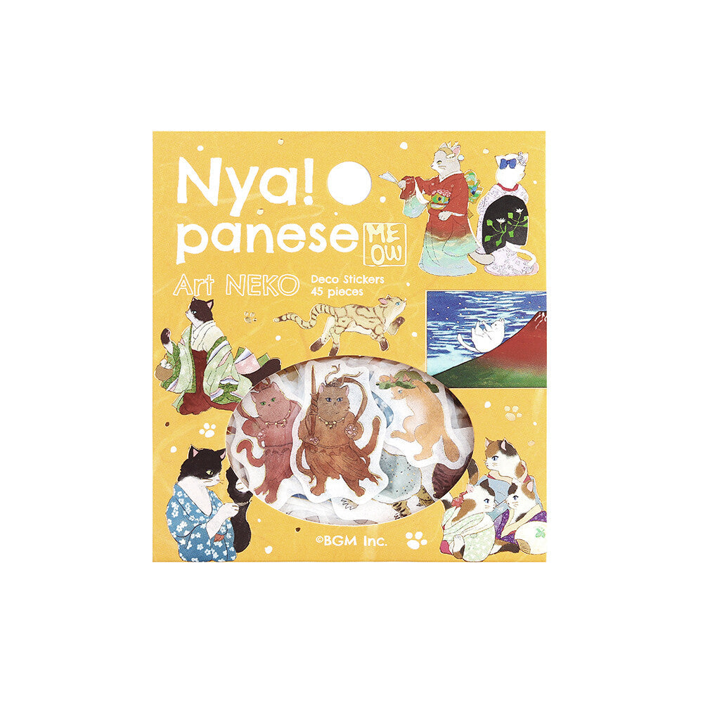 BGM Flake Stickers - Nyapanese Art Neko - Yellow