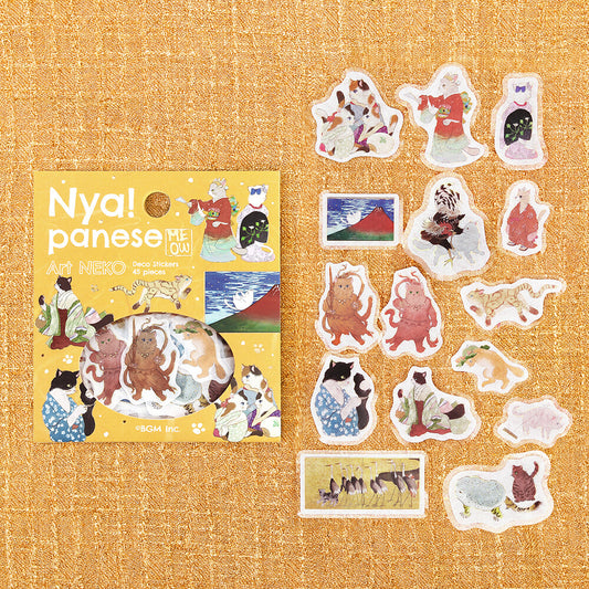 BGM Flake Stickers - Nyapanese Art Neko - Yellow