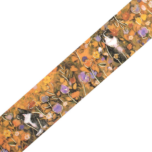 BGM Washi Tape - Flowers and Cats - Hachiware Tuxedo Cat