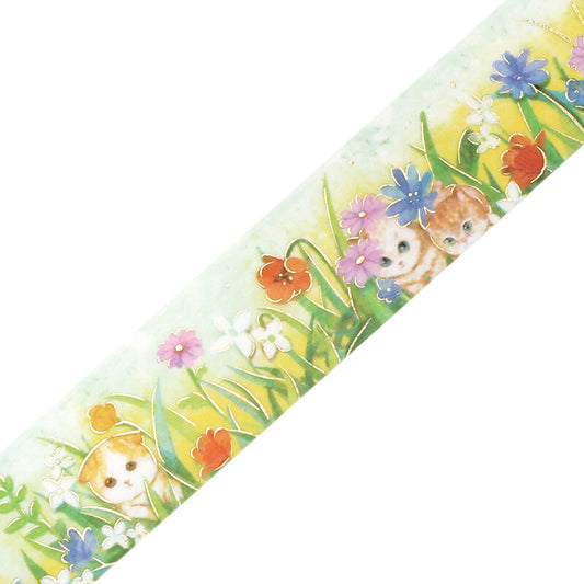 BGM Washi Tape - Flowers and Cats - Late Afternoon Kitty
