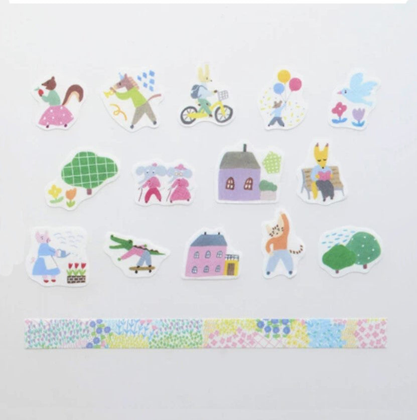 Bande Washi Tape Sticker Roll - Animal Town and Flower Garden
