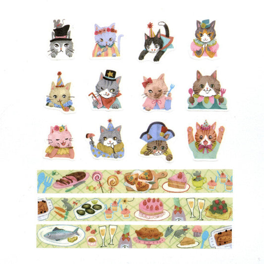 Bande Washi Tape Sticker Roll - Cat's Party