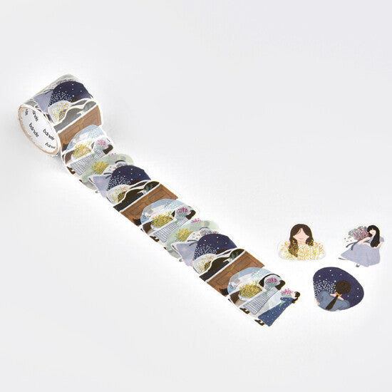 Bande Washi Tape Sticker Roll - Girl with Flower Bouquet